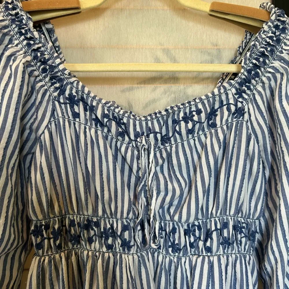AE Peasant Stripe Puff Sleeve Mini Dress S - Picture 9 of 12